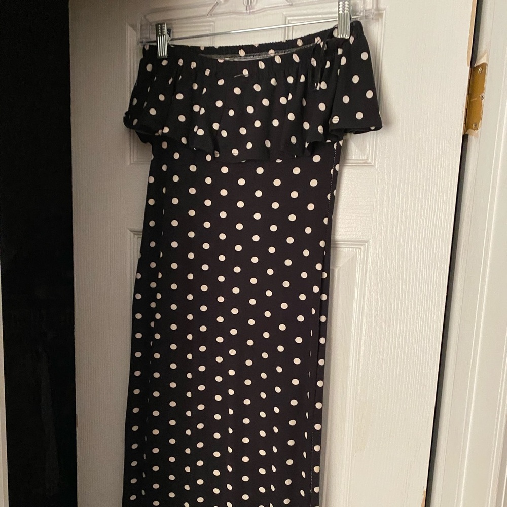 Strapless polka dot midi dress worn once